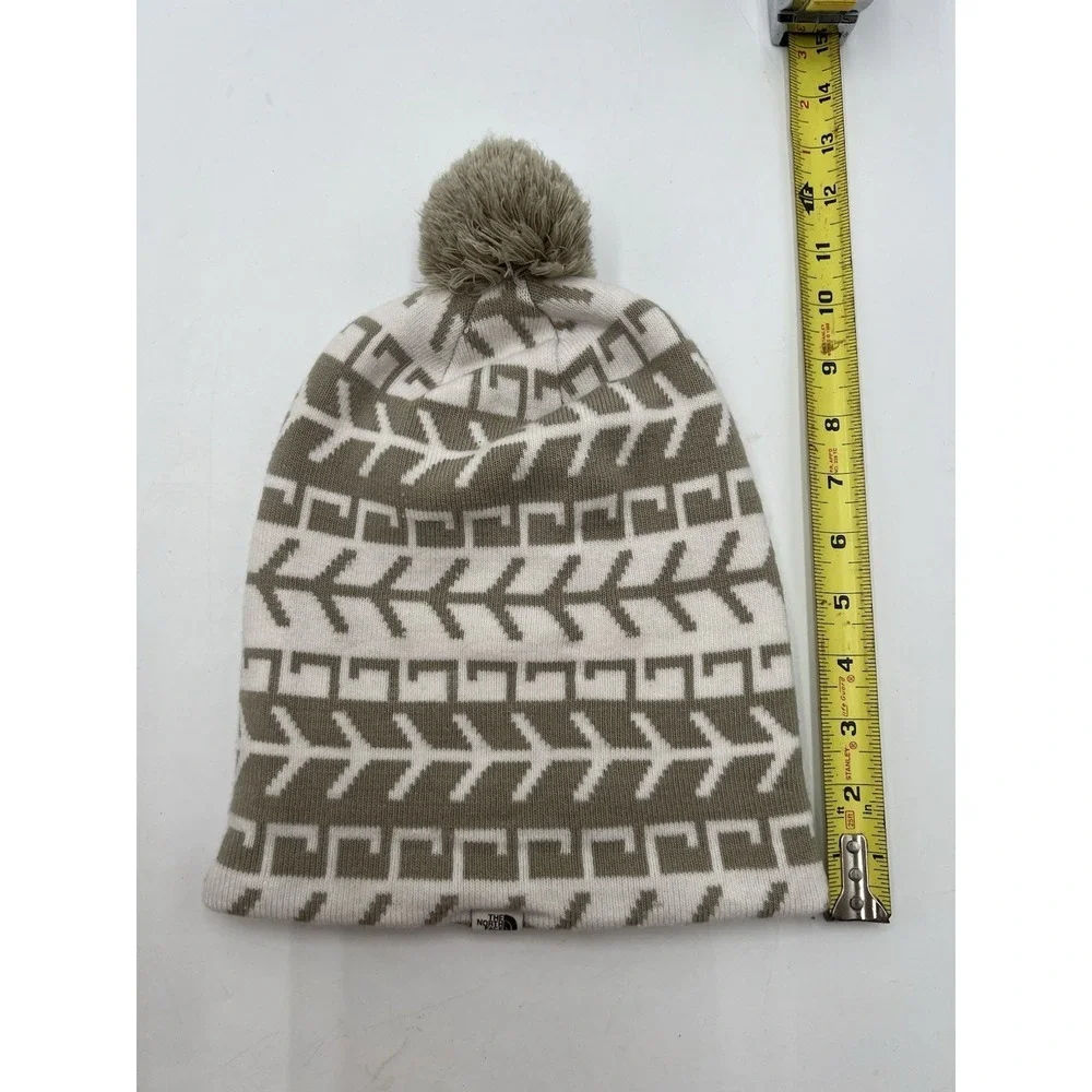 The North Face Ski Tuke Lined Pom Beanie Hat Flax Triangle Fair Isle OS